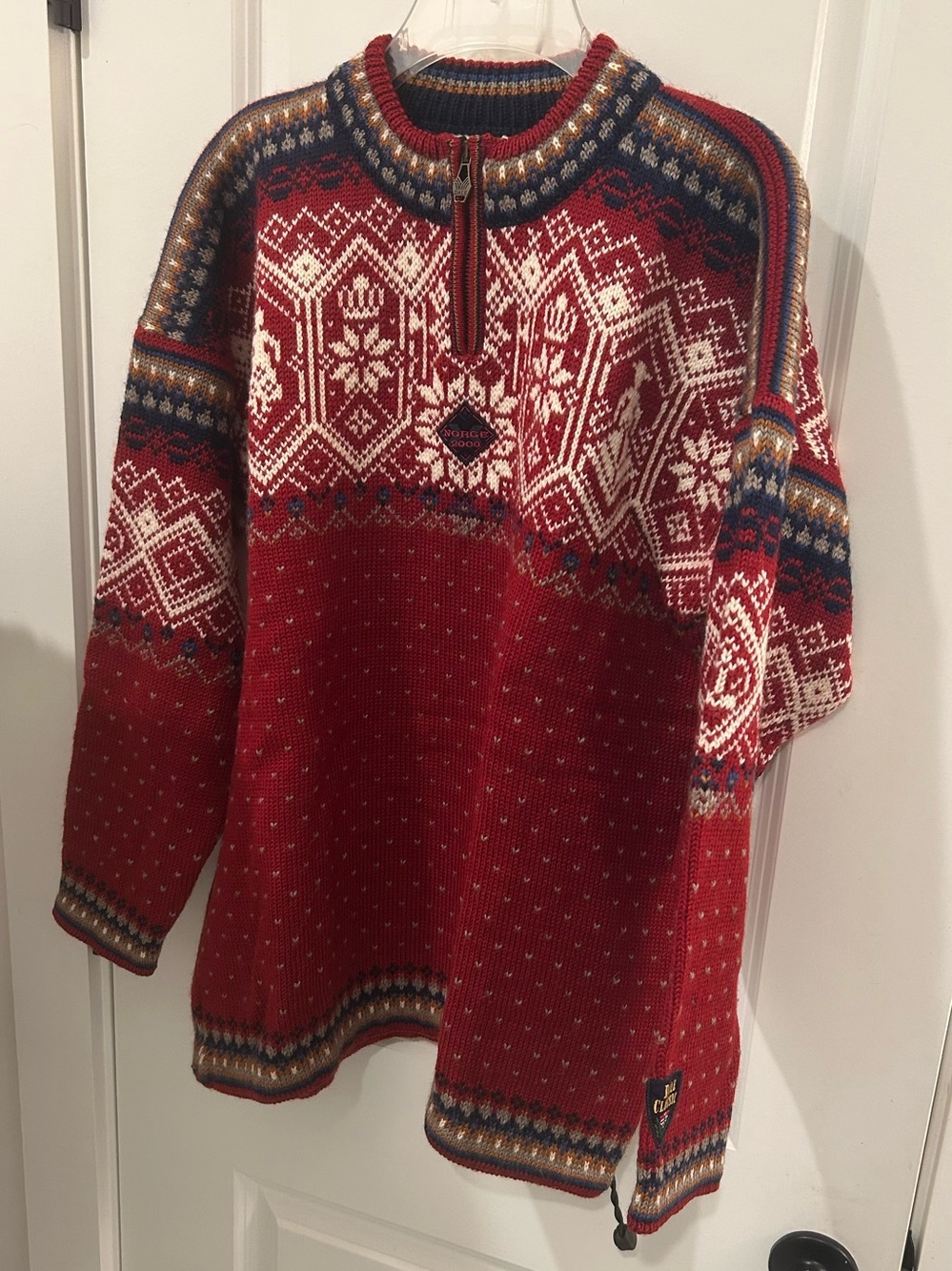 Dale of Norway Red Nordic Zip-Up Sweater with White & Navy Accents